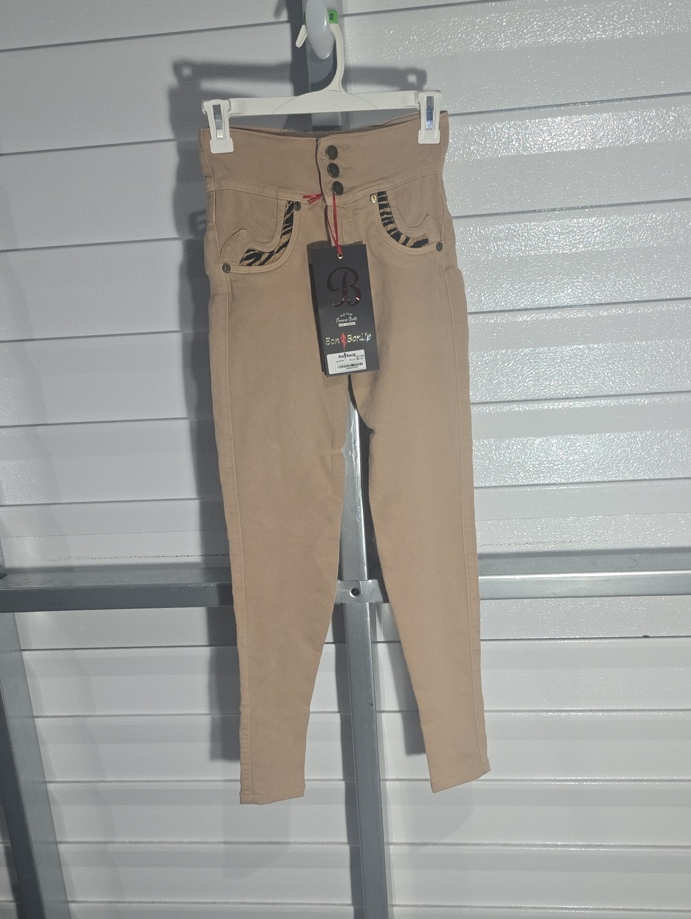 High-Rise Beige Stretch Jeggings with Button Front Bon Bon Up Brand Size 3 New